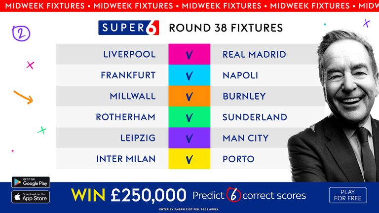 Could you win £250,000 for free on Tuesday with Super 6? Entries by 7:45pm, good luck!