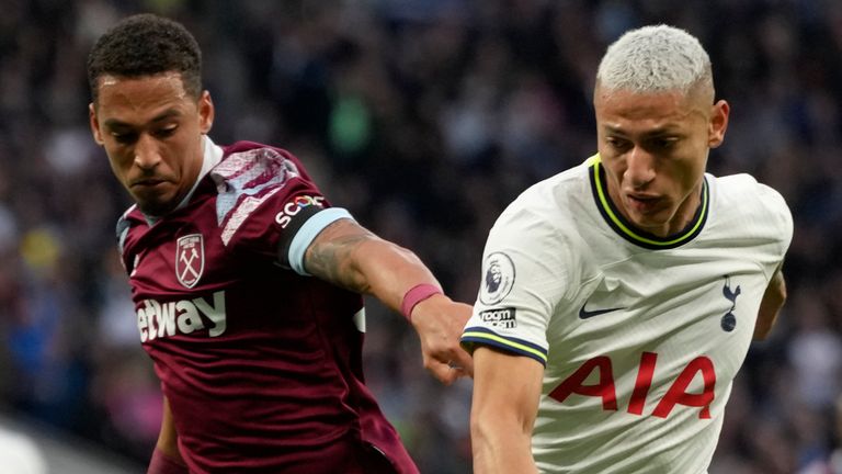 Thilo Kehrer handled a pass from Richarlison inside the area during West Ham's trip to Tottenham