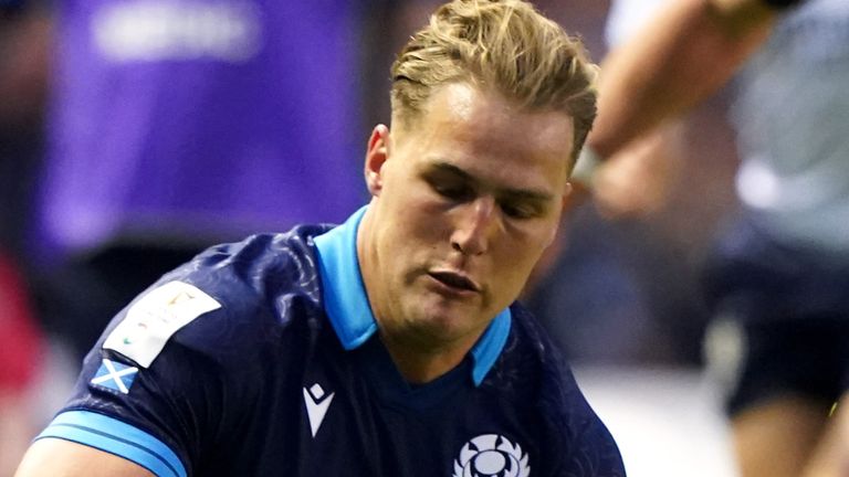 Scotland's Duhan van der Merwe in action during the Guinness Six Nations match at BT Murrayfield, Edinburgh, Scotland. Picture date: Saturday February 11, 2023.