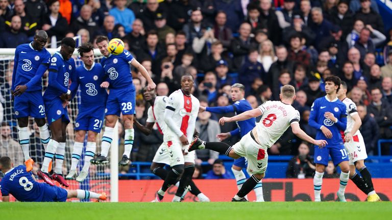 James Ward-Prowse scores a free-kick against Chelsea