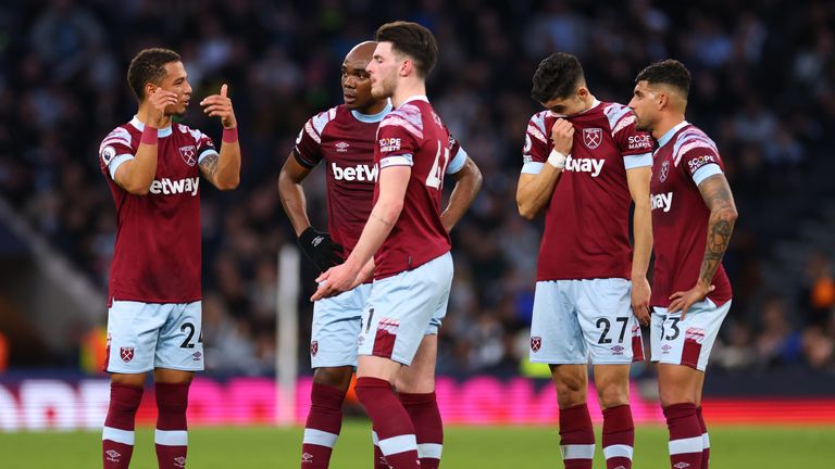 West Ham players during the defeat to Tottenham