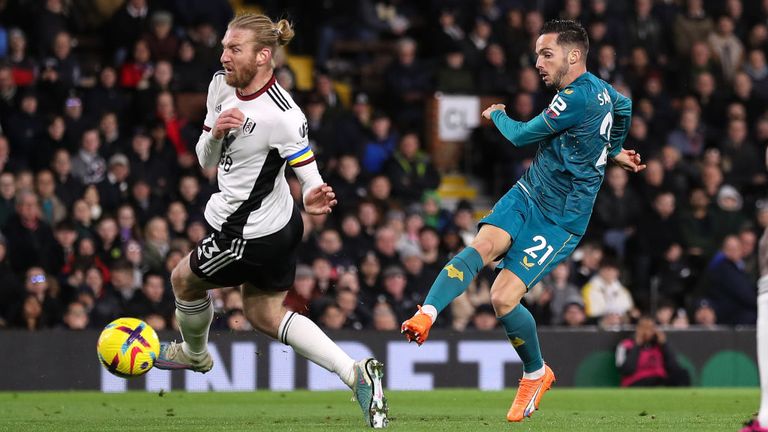 Pablo Sarabia drills home Wolves' opener at Fulham