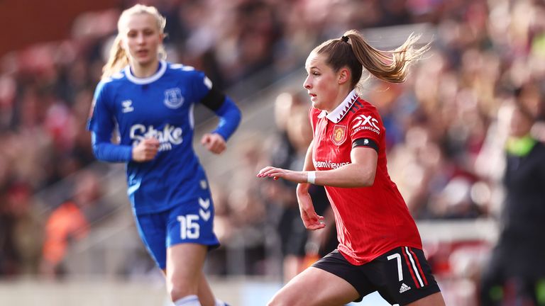 Ella Toone starts an attack for Manchester United against Everton