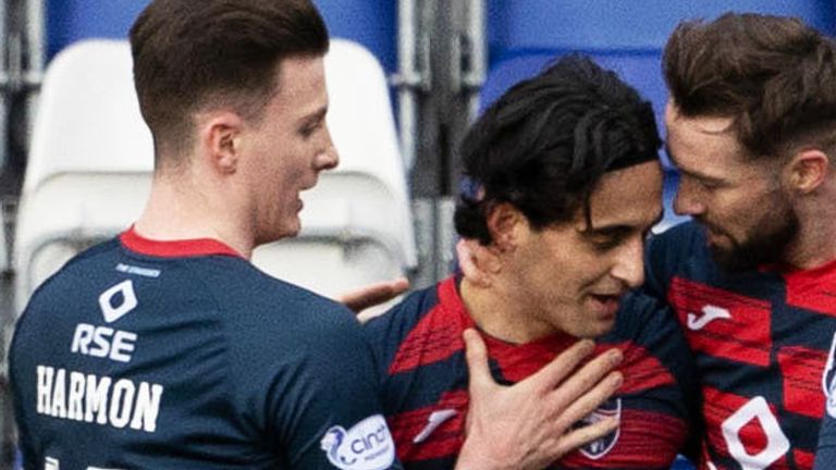 DINGWALL, SCOTLAND - FEBRRUARY 25: Yan Dhanda celebrates making it 2-0 Ross County during a cinch Premiership match between Ross County and Dundee United at the Global Energy Stadium, on February 25, 2023, in Dingwall, Scotland.   (Photo by Alan Harvey / SNS Group)