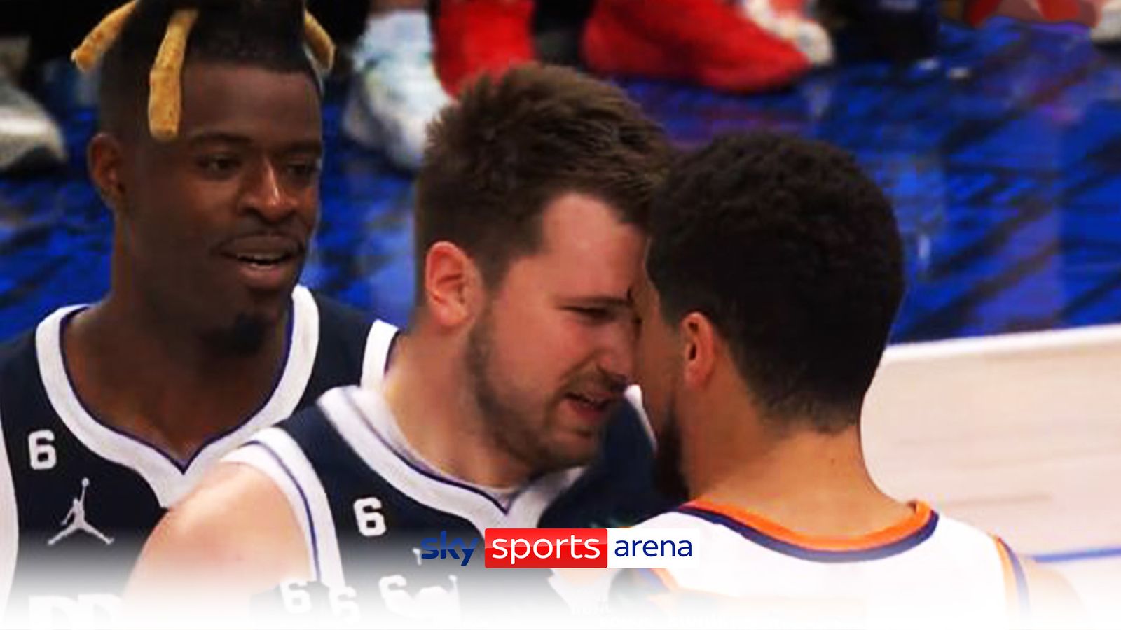 Luka Doncic and Devin Booker square up to each other in a heated ...