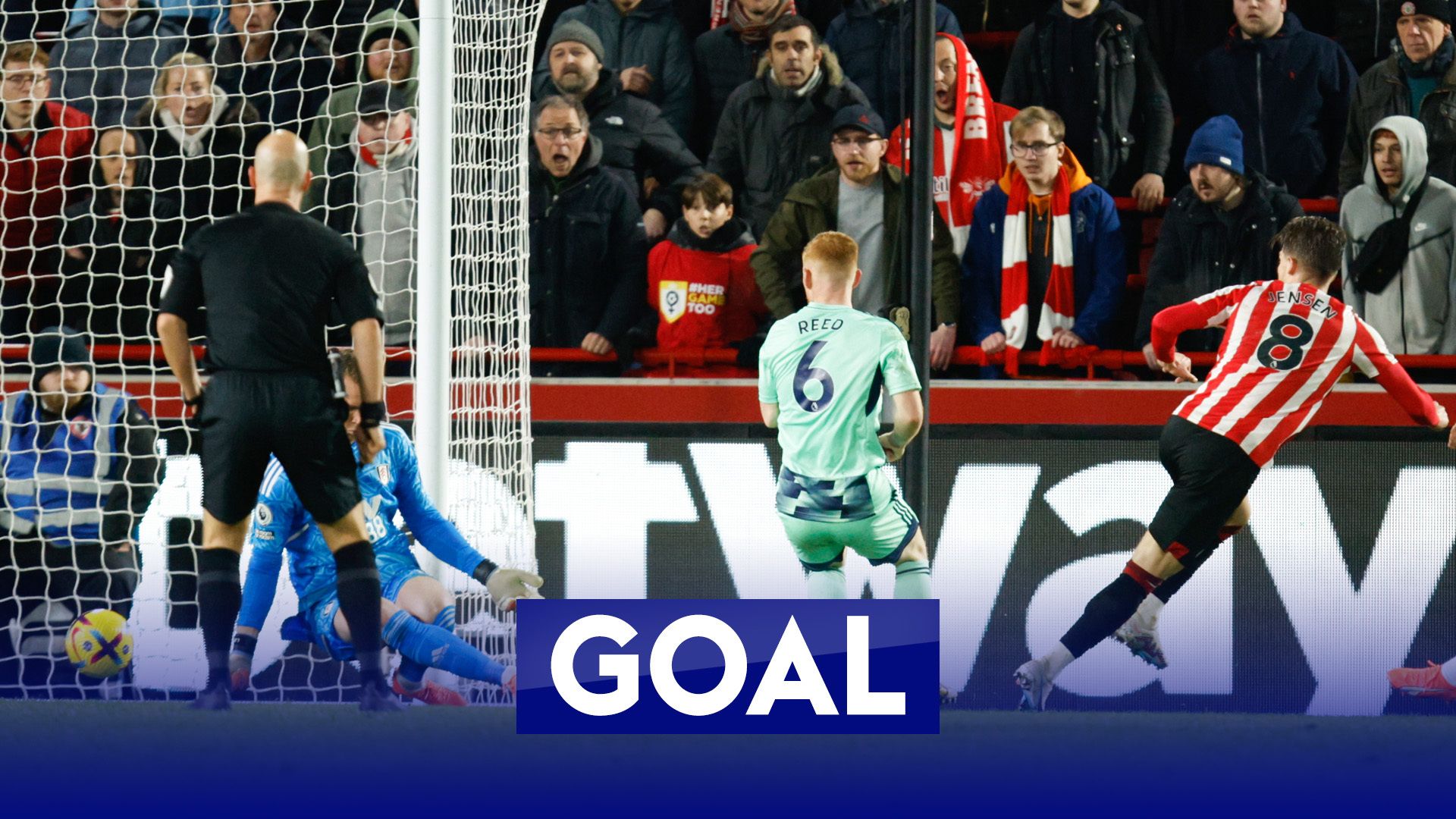 Jensen scores Brentford's third to give commanding lead