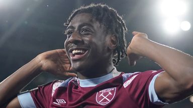 Divin Mubama, 18, celebrates his first ever West Ham goal