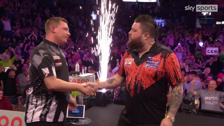 After a thrilling comeback attempt from world champion Michael Smith, Chris Dobey secures his place in the semi-final on Night 7 of the Premier League in Nottingham.