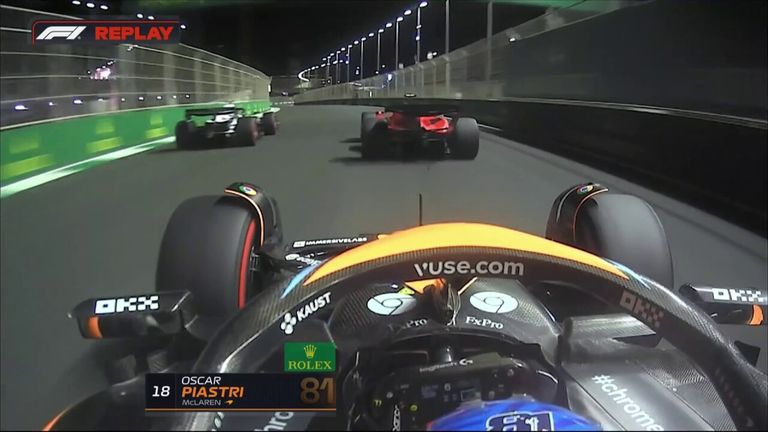 Oscar Piastri finds the whole track blocked during a flying lap in P2 of the Saudi Arabian GP.