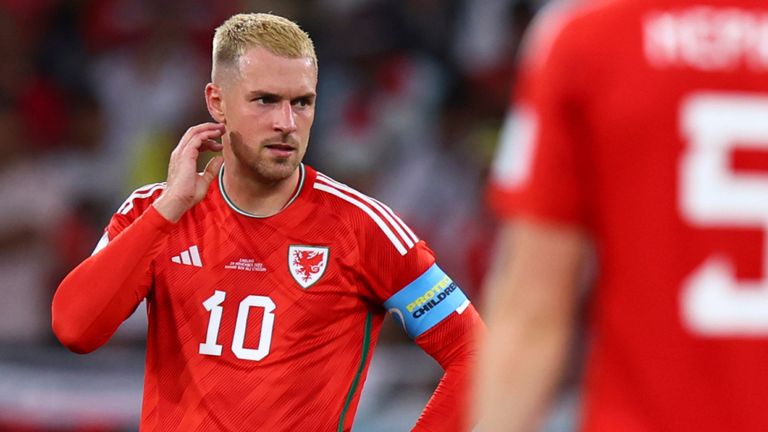 Aaron Ramsey pictured during Wales' 3-0 defeat to England at World Cup 2022
