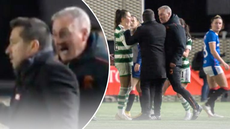 Police are investigating after Rangers women&#39;s coach Craig McPherson appeared to try to headbutt Celtic boss Fran Alonso