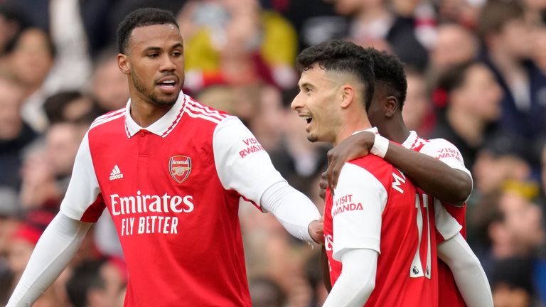 Arsenal's Gabriel Martinelli celebrates his opener