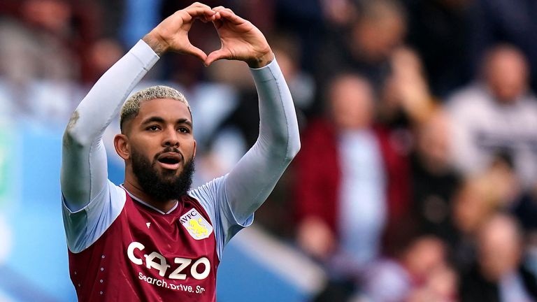 Douglas Luiz celebrates after giving Aston Villa an early lead against Bournemouth