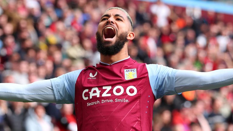 Douglas Luiz celebrates after scoring Aston Villa's opener against Bournemouth