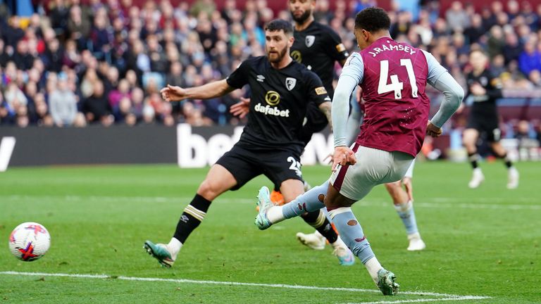 Jacob Ramsey slots home Aston Villa's second goal against Bournemouth