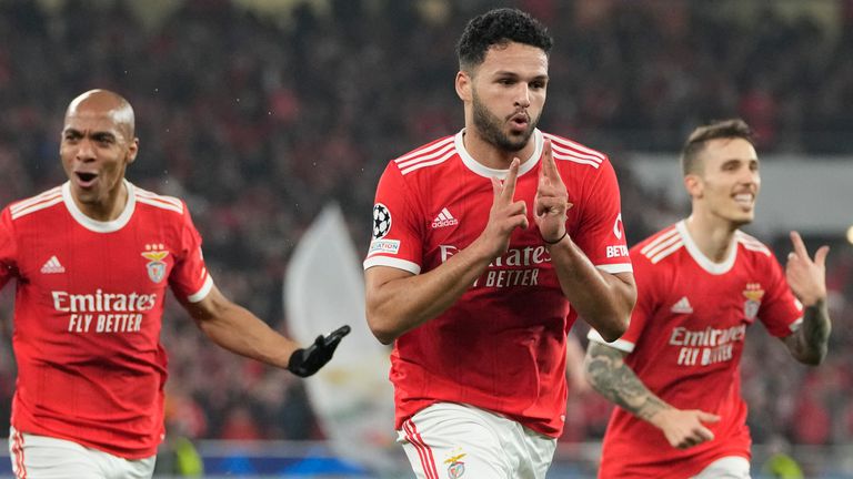 Benfica's Goncalo Ramos celebrates after scoring his team's second goal 