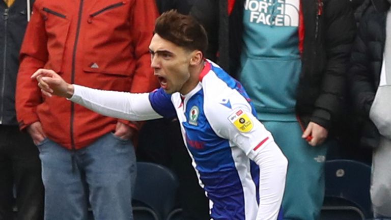 Harry Pickering celebrates after opening the scoring for Blackburn against Sheffield United