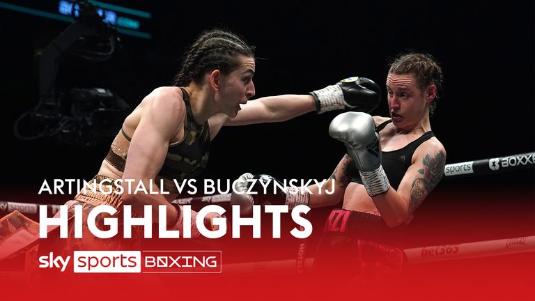 Highlights of Karriss Artingstall against Linzi Buczynskyj on the undercard of Lawrence Okolie&#39;s world title fight against David Light.