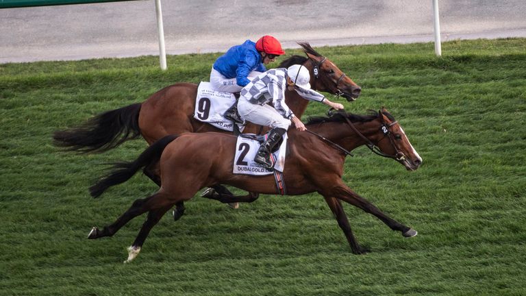 Broome and Ryan Moore battle past Siskany in the Dubai Gold Cup