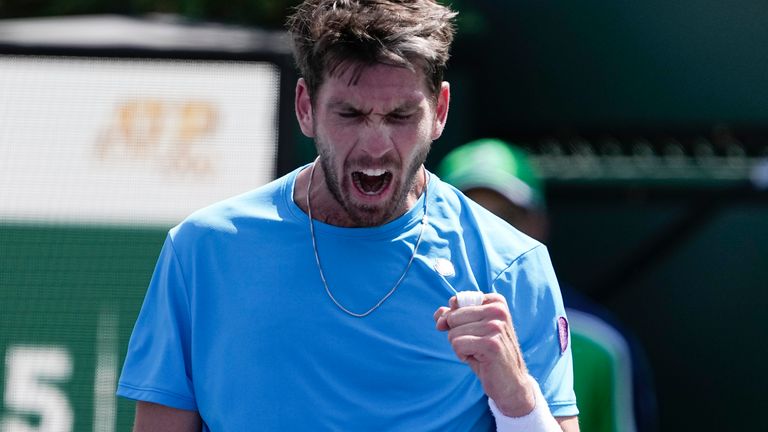 Cameron Norrie, of Britain, celebrates winning a point against Taro Daniel