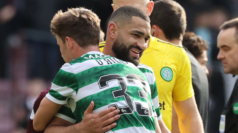 Cameron Carter Vickers celebrates after scoring Celtic's third goal