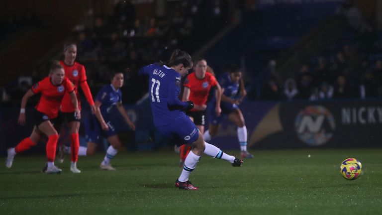 Guro Reiten scores from the spot for Chelsea against Brighton