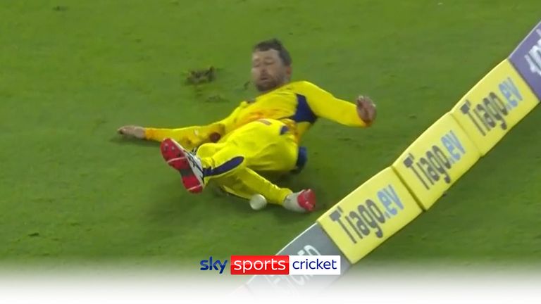 Chennai Super Kings&#39; Devon Conway saved a boundary in unorthodox fashion, keeping the ball away from the boundary with his feet rather than his hands!