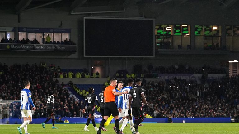 Brighton and Crystal Palace's game was stopped early in the second half after a brief power cut