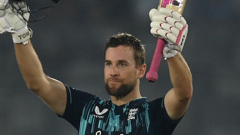 Dawid Malan celebrates his match-winning hundred for England in the first ODI against Bangladesh in Mirpur