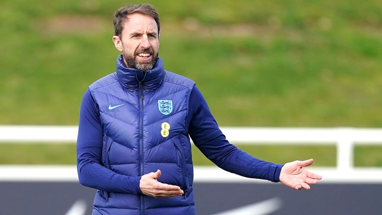 England head coach Gareth Southgate during a training session at St. George&#39;s Park
