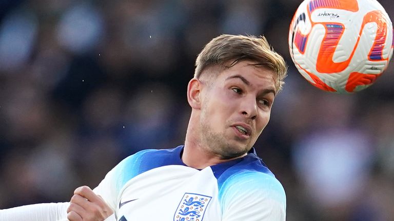 England's Emile Smith Rowe during the Under-21 International Friendly match at the King Power Stadium, Leicester. Picture date: Saturday March 25, 2023.
