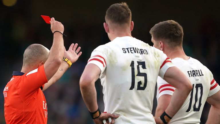 Freddie Steward was controversially sent off for England in their final Six Nations game against Ireland