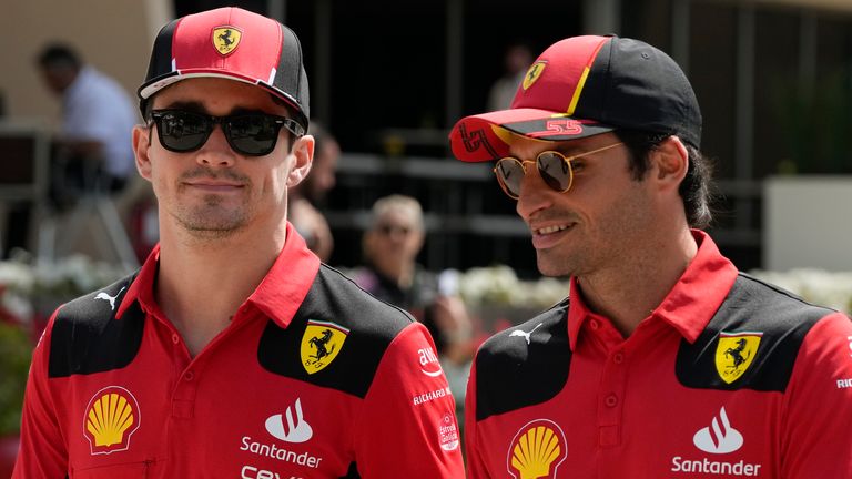 Ferrari drivers Charles Leclerc, left, and Carlos Sainz 