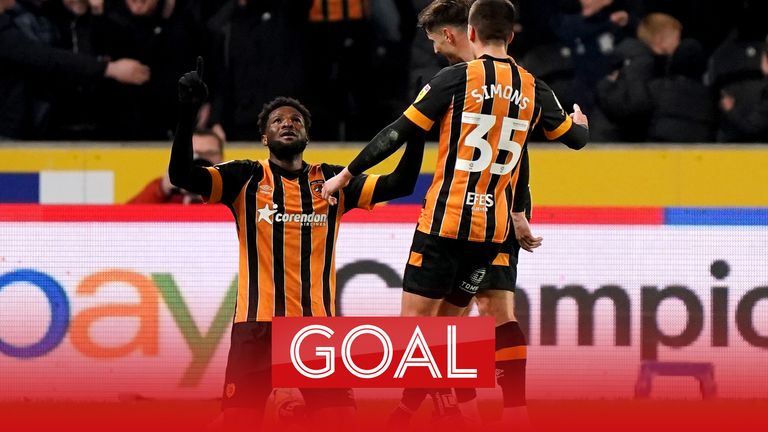 Benjamin Tetteh opens the scoring for Hull City against West Brom with a powerful effort into the roof of the net.