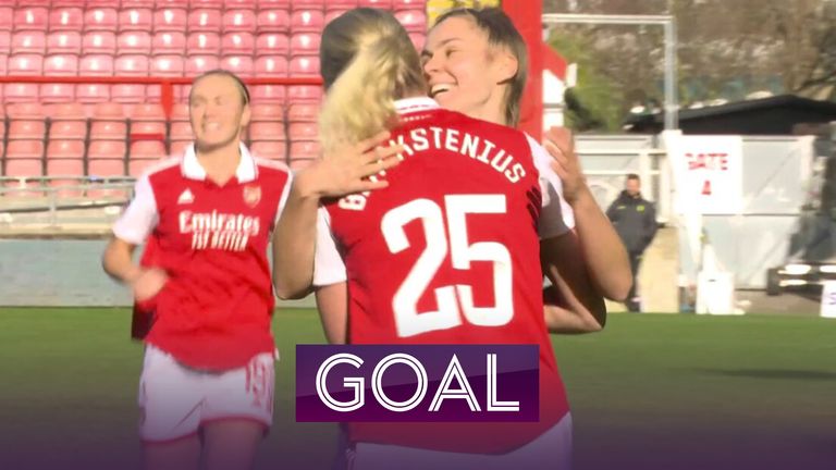 Stina Blackstenius strikes a stunning opening goal for Arsenal in the North London derby against Tottenham.