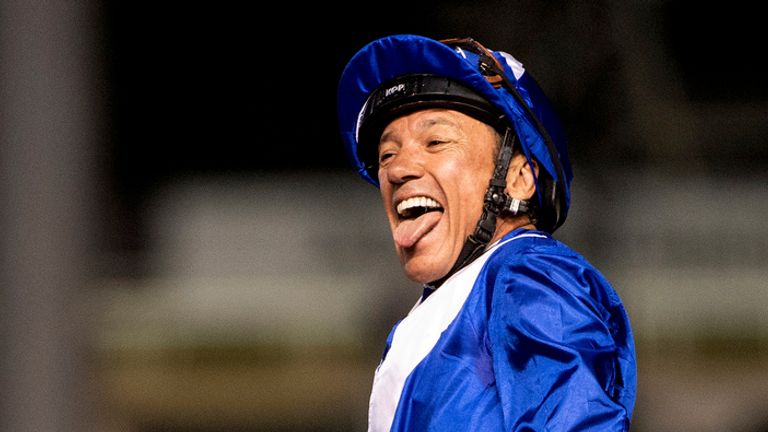 Frankie Dettori celebrates Lord North's victory on Dubai World Cup night