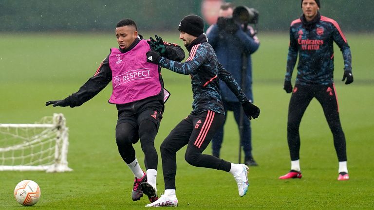 Gabriel Jesus was back in Arsenal training on Wednesday
