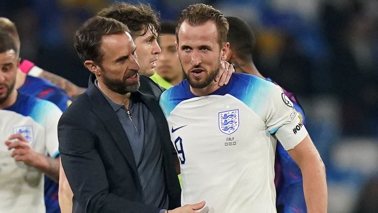 Gareth Southgate congratulates Harry Kane after breaking England's goalscoring record