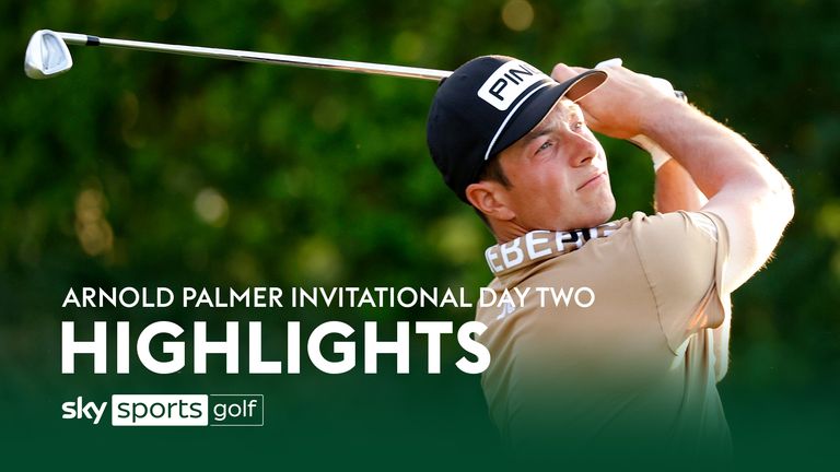 ORLANDO, FL - MARCH 03: PGA golfer Viktor Hovland hits his tee shot on the 17th hole during the second round of the Arnold Palmer Invitational on March 3, 2023 at Arnold Palmer&#39;s Bay Hill Club and Lodge in Orlando, Florida. (Photo by Brian Spurlock/Icon Sportswire) (Icon Sportswire via AP Images)