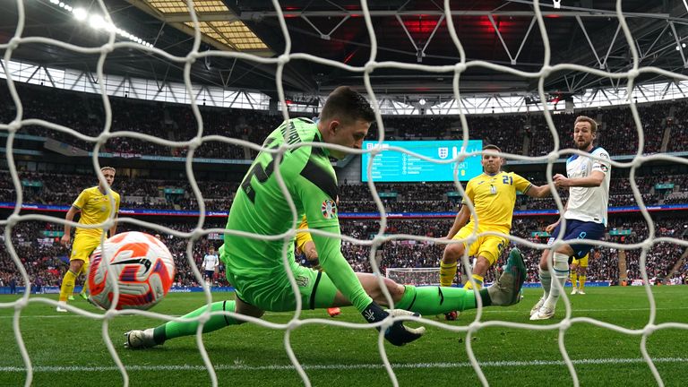 Harry Kane opens the scoring at Wembley