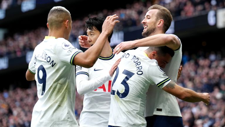 Harry Kane celebrates his first goal