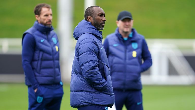 Hasselbaink is part of Gareth Southgate's (left) England coaching team