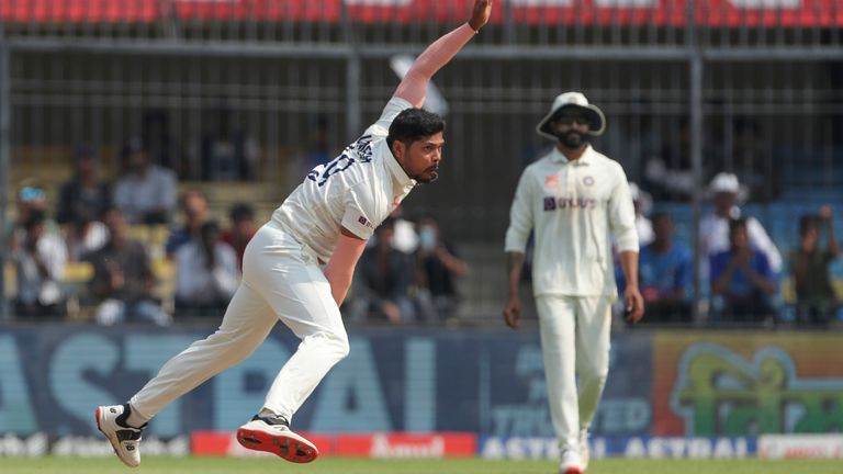 India&#39;s Umesh Yadav bowls a delivery during the second day of third cricket test match between India and Australia in Indore, India, Thursday, March 2, 2023. (AP Photo/Surjeet Yadav)