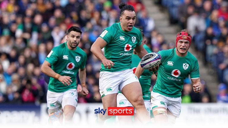 Ireland&#39;s James Lowe breaks away during the Six Nations win against Scotland.