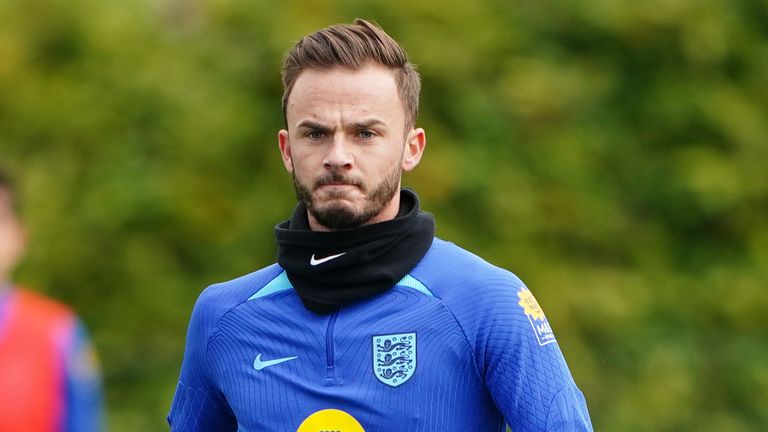 James Maddison during an England training session