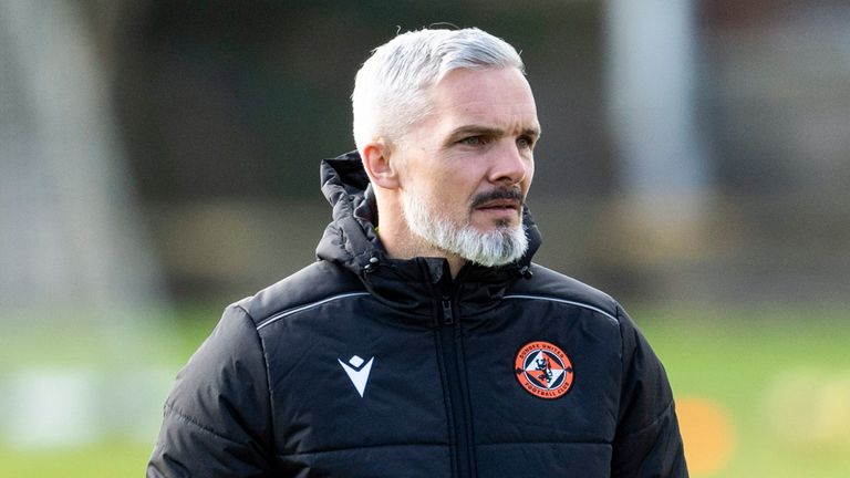 Jim Goodwin took Dundee United training for the first time on Thursday after being named manager