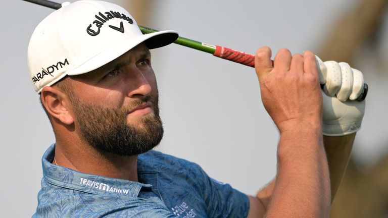 Jon Rahm, of Spain, watches after hitting his tee shot on the 15th hole during the first round of the Arnold Palmer Invitational golf tournament, Thursday, March 2, 2023, in Orlando, Fla. (AP Photo/Phelan M. Ebenhack)