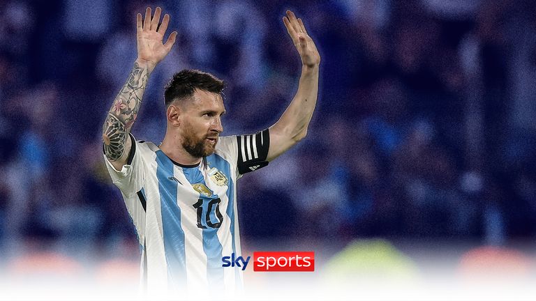Lionel Messi celebrates his hat-trick against Curacao