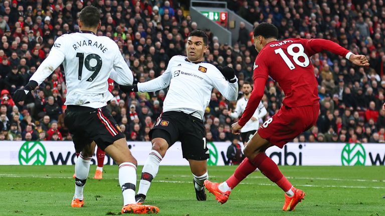 Cody Gakpo fires Liverpool in front against Manchester United
