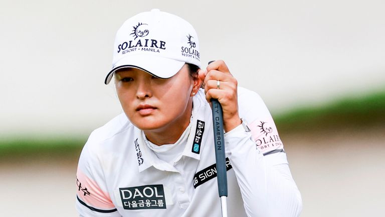 Jin Young Ko of South Korea prepares before a put at the HSBC Women's World Championship at the Sentosa Golf course, in Singapore, Sunday, March 5, 2023. (AP Photo/Danial Hakim)